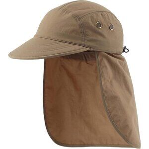 Men's Khaki 100% Polyester Wide Brim Uv Protection With Neck Flap Fishing Hat